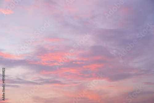 Beautiful atmospheric pink sky. Clouds at sunset.  Abstract natural background.