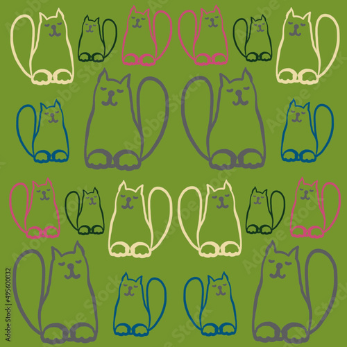 cat, linart cat,linear drawing of a cat,a balding cat,color linear drawing of a cat,a cat who loves to draw and sleep,fashionable colors 2022-2023,children's print,sleepy cat jokes,animal,cat eyes,nos