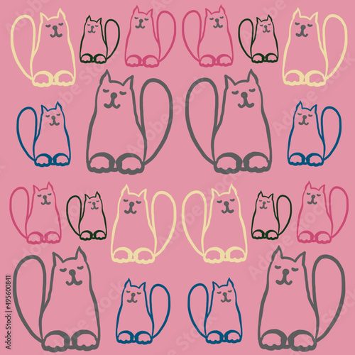 cat, linart cat,linear drawing of a cat,a balding cat,color linear drawing of a cat,a cat who loves to draw and sleep,fashionable colors 2022-2023,children's print,sleepy cat jokes,animal,cat eyes,nos