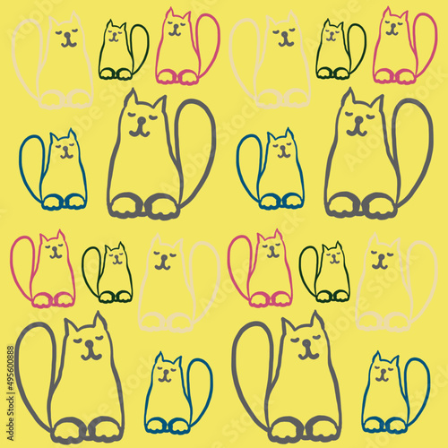 cat, linart cat,linear drawing of a cat,a balding cat,color linear drawing of a cat,a cat who loves to draw and sleep,fashionable colors 2022-2023,children's print,sleepy cat jokes,animal,cat eyes,nos