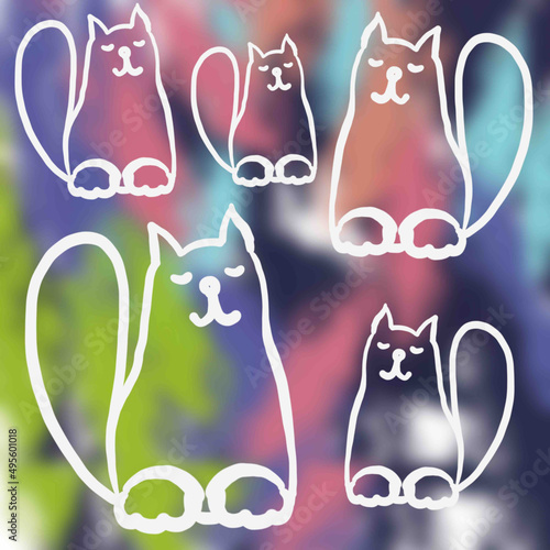 cat, linart cat,linear drawing of a cat,a balding cat,color linear drawing of a cat,a cat who loves to draw and sleep,fashionable colors 2022-2023,children's print,sleepy cat jokes,animal,cat eyes,nos