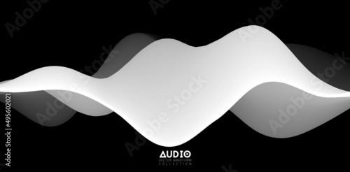 Sound wave visualiztion. 3D black and white solid waveform. Voice sample pattern.