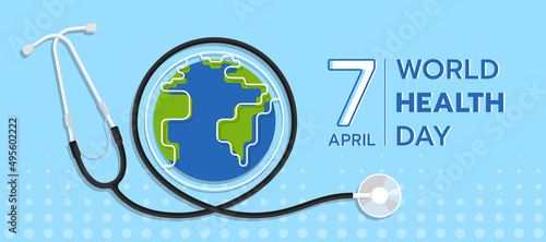 world health day - circle globle world with stethoscope roll around on soft blue background vector design