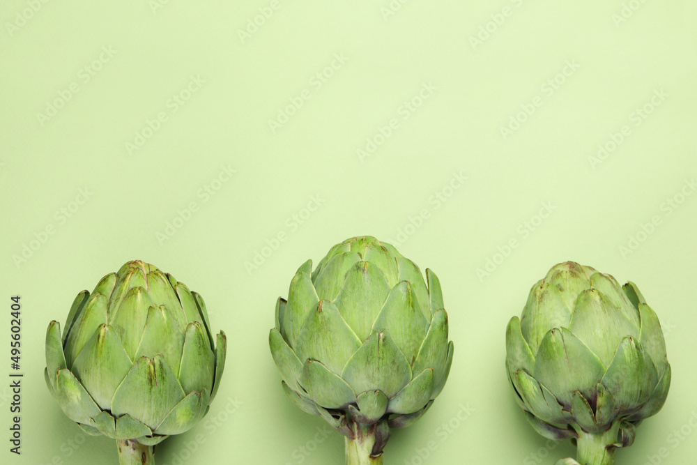 Obraz premium Concept of healthy food with artichoke, space for text