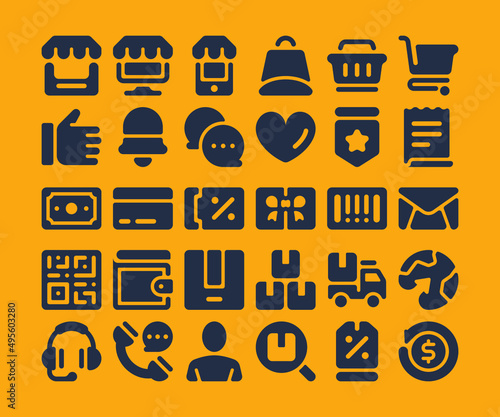 Simple set of 30 Ecommerce icons in rounded glyph style