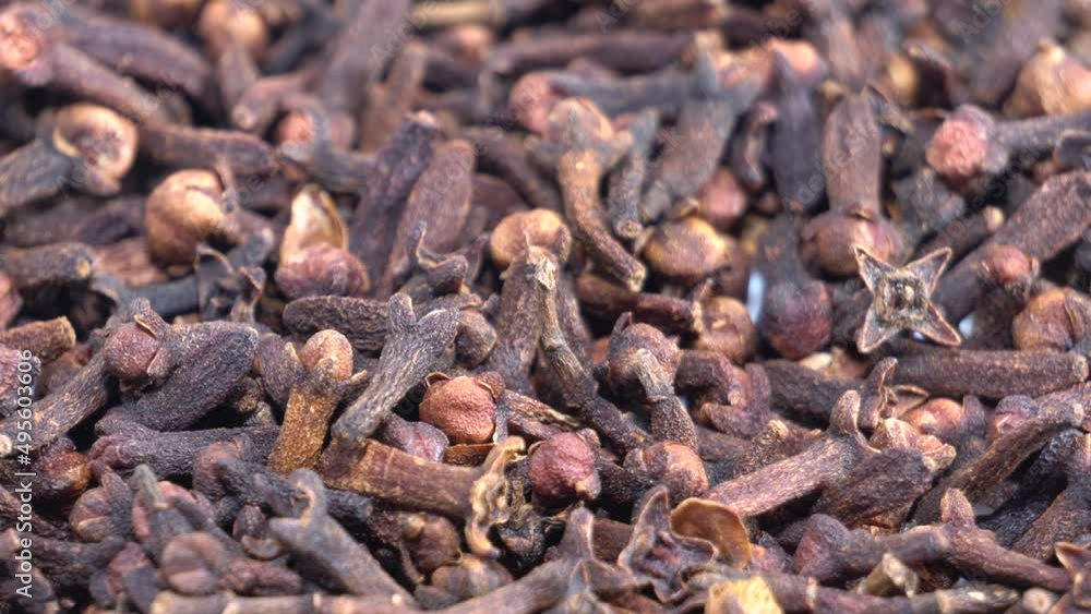 Clove herbs or cengkih rotating background. Selective focus Clove herbs or cengkih rotating background. Selective focus