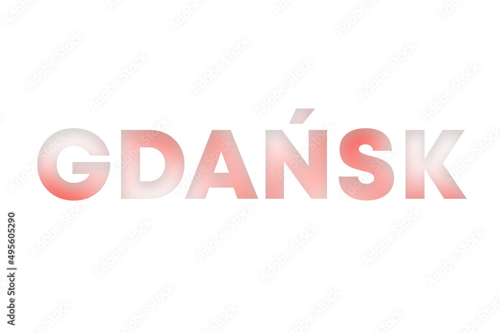 Gdansk lettering decorated with white and red blurred gradient. Illustration on white, cut out clipart elements for design decoration, sticker, t-shirt print, banner, apps, web Gdansk lettering decorated with white and red blurred gradient. Illustration on white, cut out clipart elements for design decoration, sticker, t-shirt print, banner, apps, web