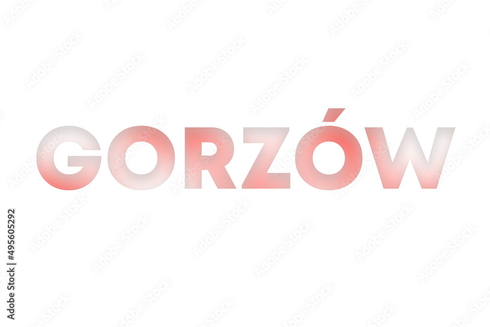 Gorzow lettering decorated with white and red blurred gradient. Illustration on white, cut out clipart elements for design decoration, sticker, t-shirt print, banner, apps, web
