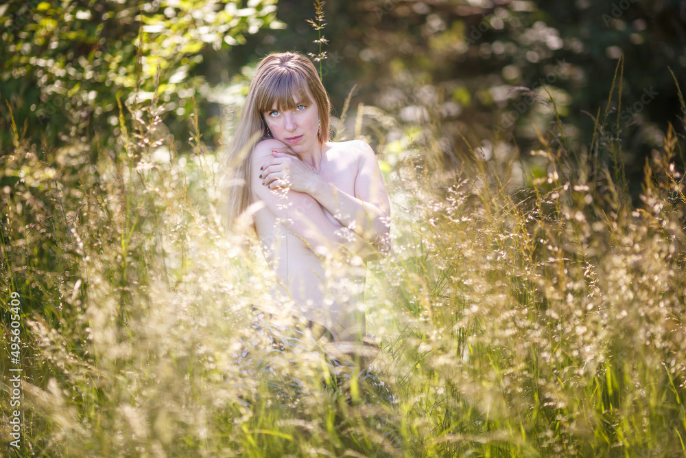 beautiful girl stands in thicket of forest beautiful girl stands in thicket of forest