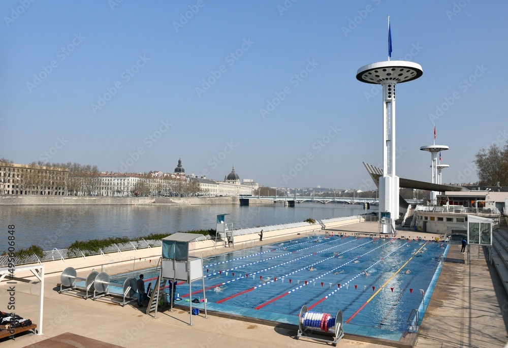 The public pool Centre Nautique Tony Bertrand at the Rhône quays of Lyon, France