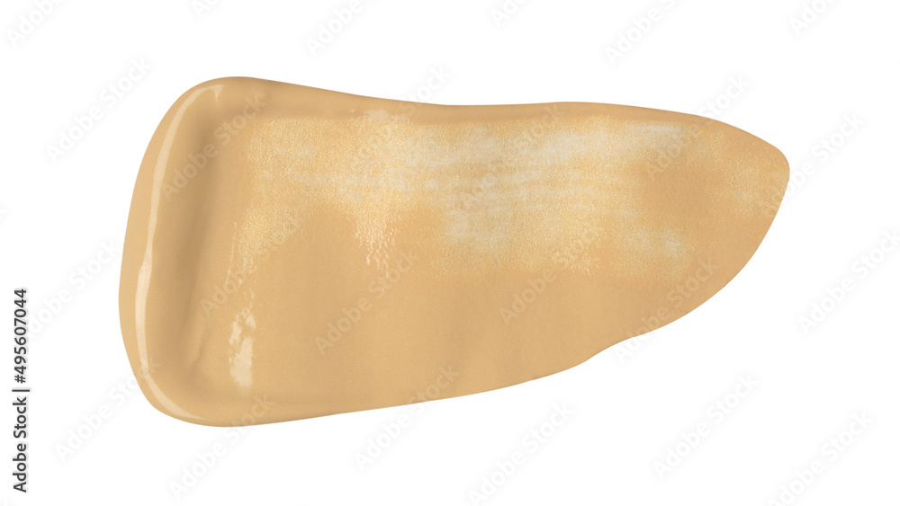 Fototapeta premium Creamy foundation smeared on white background. Isolated