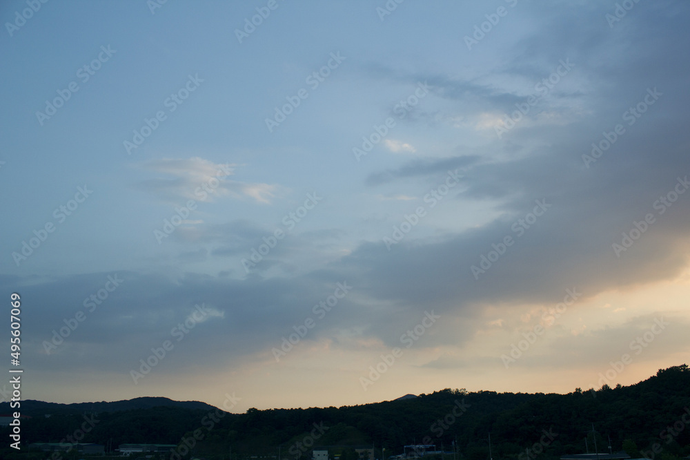 Vanilla sky and evening countryside