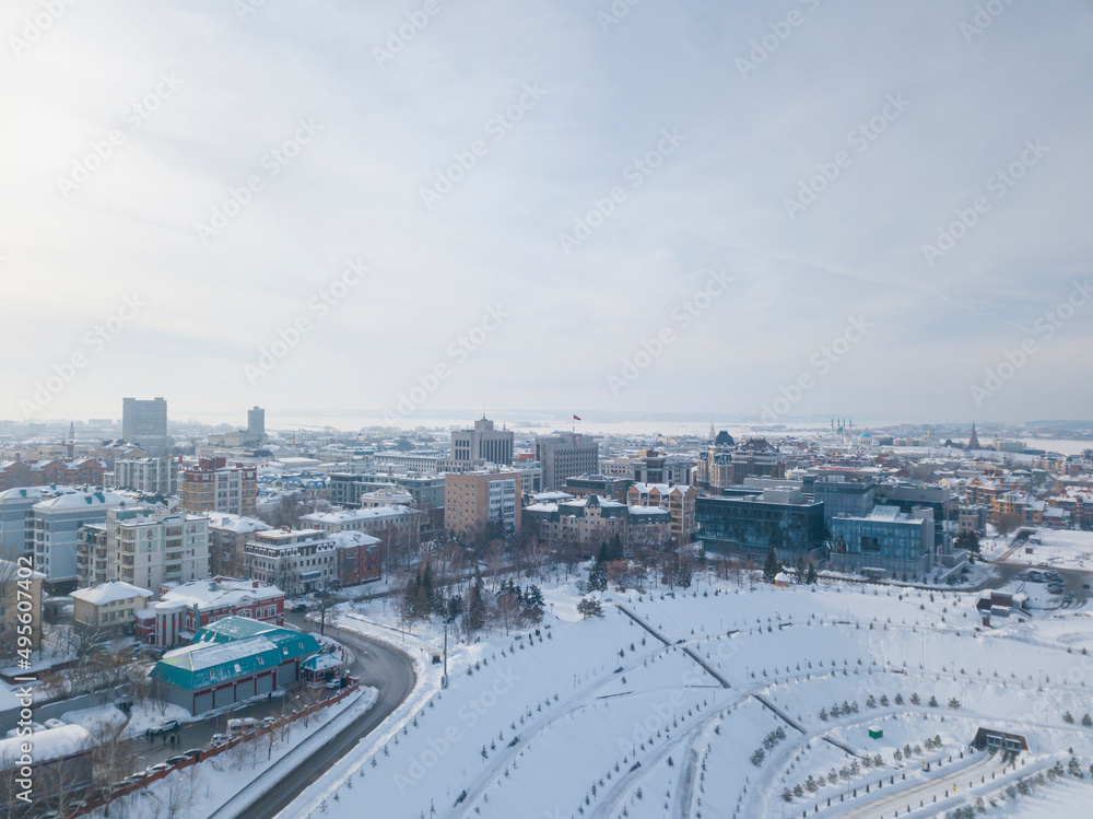 View of the center of Kazan from above. Winter view. Kazan historic centre, Fyodorovsky Hill