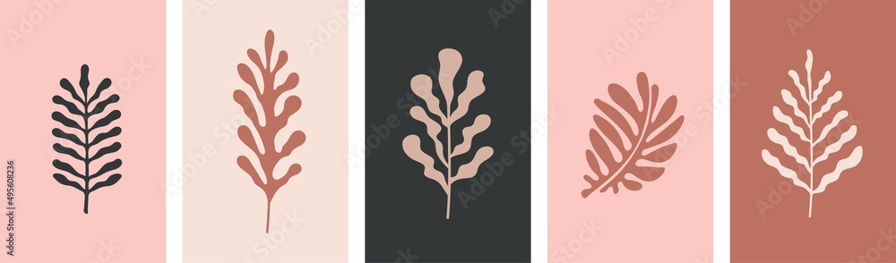 Abstract Botanical Wall Art, Contemporary art prints with abstract leaves. Nordic, Scandinavian Boho botanical drawings , postcard or brochure design Abstract Botanical Wall Art, Contemporary art prints with abstract leaves. Nordic, Scandinavian Boho botanical drawings , postcard or brochure design