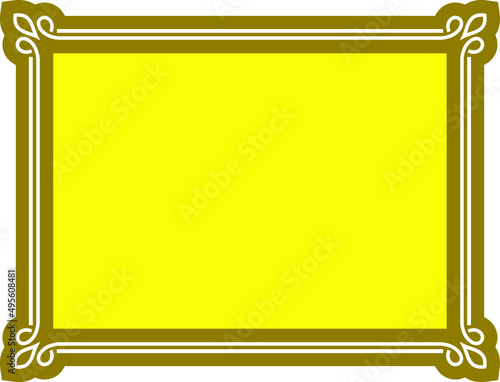Vector border frame. Golden yellow background or advertising banner in a shape of an ornate baroque art frame