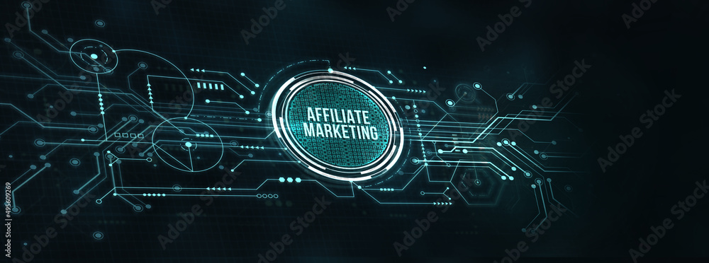 Obraz premium Internet, business, Technology and network concept. AFFILIATE MARKETING. 3d illustration.