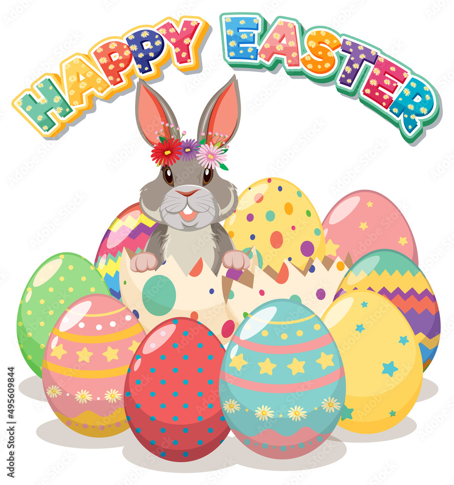 Happy Easter design with bunny and eggs Happy Easter design with bunny and eggs