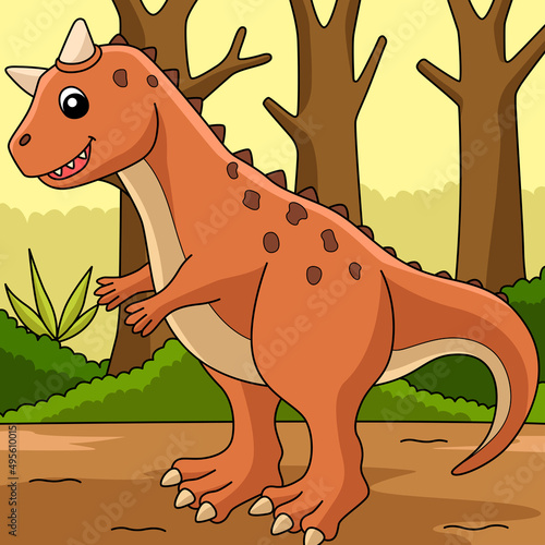 Carnotaurus Dinosaur Colored Cartoon Illustration