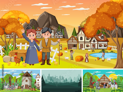 Set of different scene medieval