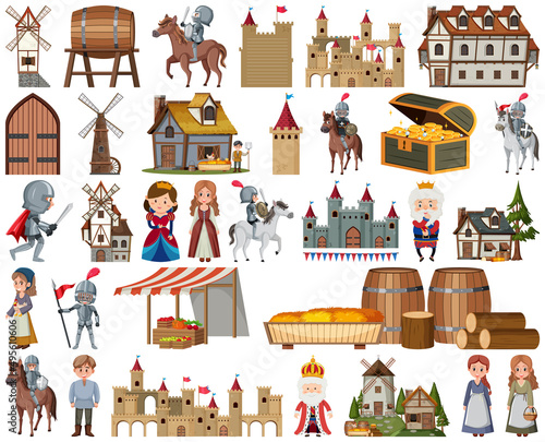 Medieval characters buildings set © brgfx
