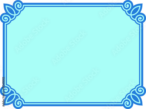 Vector border frame. Blue fresh background or advertising banner. Simple rectangular horizontal sign, card, plaque, signboard, sticker or label