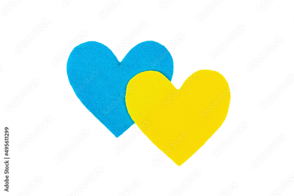 Heart in the colors of the Ukrainian flag. Stop the war concept. Heart isolated on white background Heart in the colors of the Ukrainian flag. Stop the war concept. Heart isolated on white background