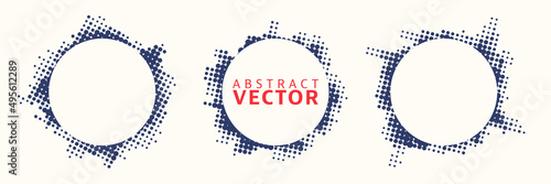 Set of Circular Halftone Frames. Grunge Texture. Modern Vector Illustration.