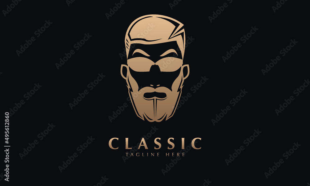 Man or mustache or beard abstract monogram vector logo template