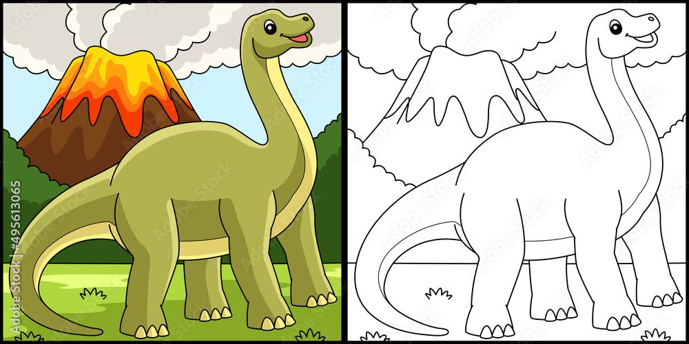 Brontosaurus Dinosaur Coloring Page Illustration Stock Vector | Adobe Stock