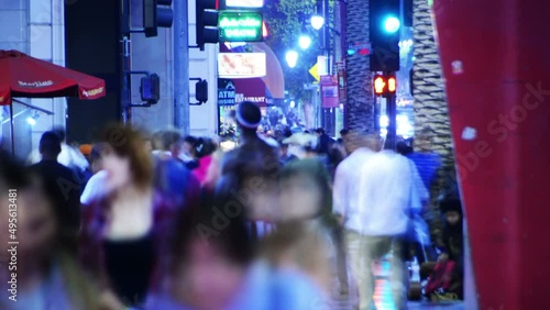 Hollywood Time Lapse Loop Night Cityscape Crowd in Los Angeles California USA