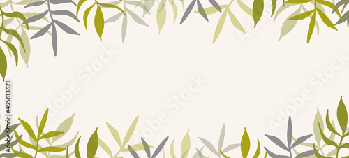 Floral web banner with drawn color exotic leaves. Nature concept design. Modern floral compositions with summer branches. Vector illustration on the theme of ecology, natura, environment