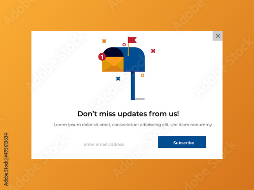 Modern newsletter pop up banner design, themes and template. Professional web design, full set of elements. User-friendly design materials.