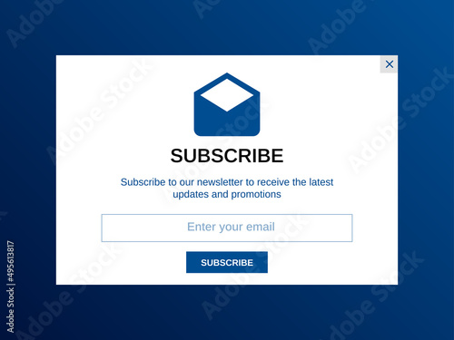 Modern newsletter pop up banner design, themes and template. Professional web design, full set of elements. User-friendly design materials.