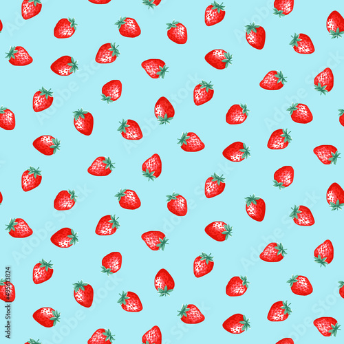 イラスト素材　かわいいイチゴ柄　ブルー背景　パターン　Seamless strawberry pattern いちごの壁紙