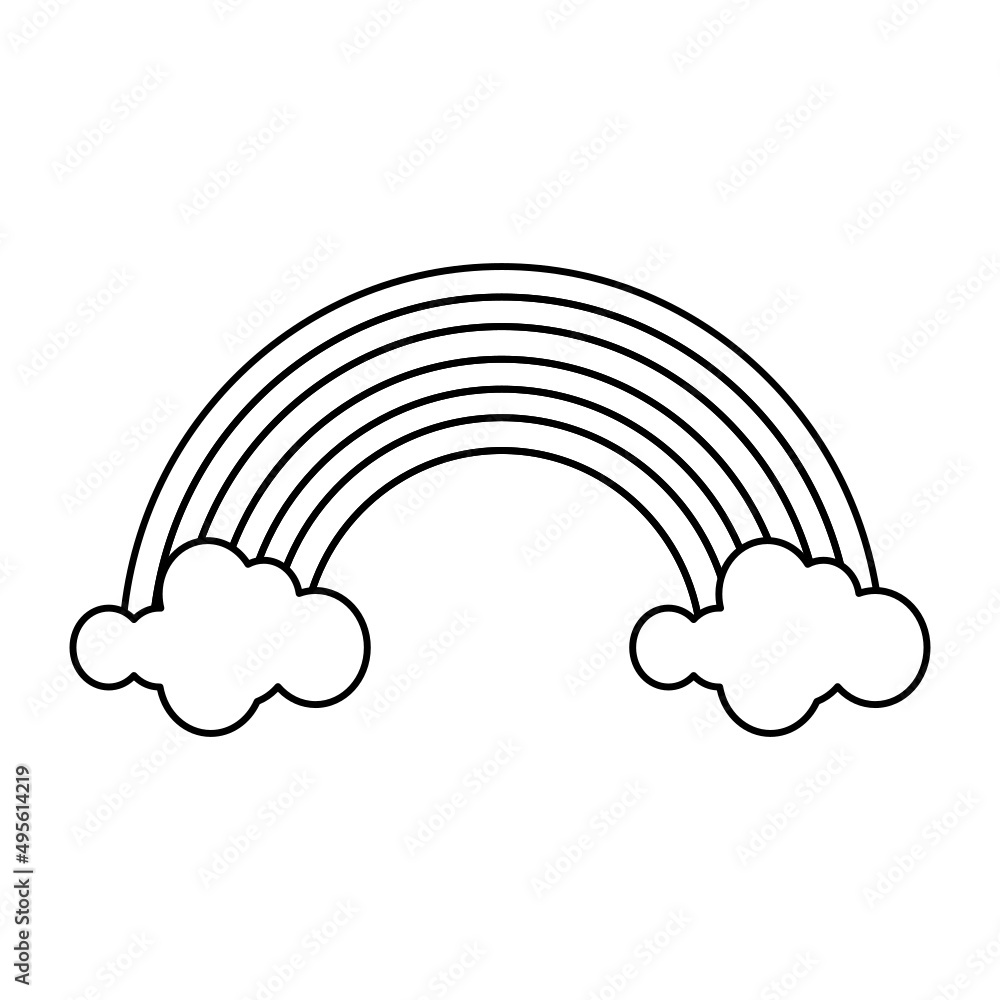 Rainbow with clouds icon on blue background. Rainbow with clouds icon on blue background.