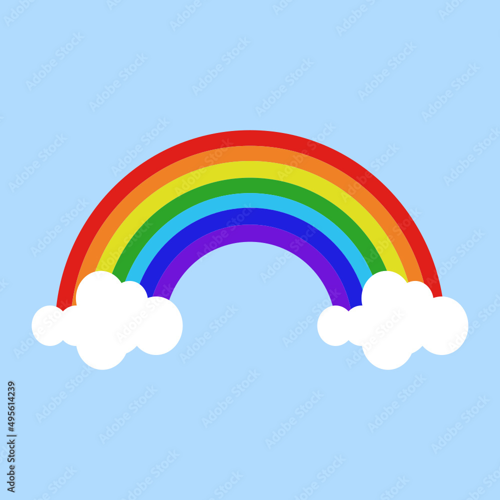 Rainbow with clouds icon on blue background. Rainbow with clouds icon on blue background.