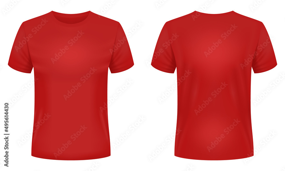 Blank red t-shirt template. Front and back views. Vector illustration ...