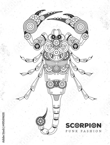Scorpion silhouette with gears. Punk style. Vector illustration