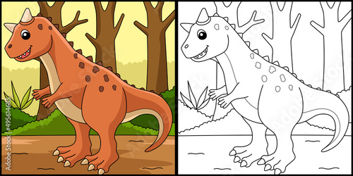 Carnotaurus Dinosaur Coloring Page Illustration