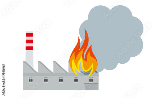 工場の火災、火事のイラスト　損害保険地震災害イメージ