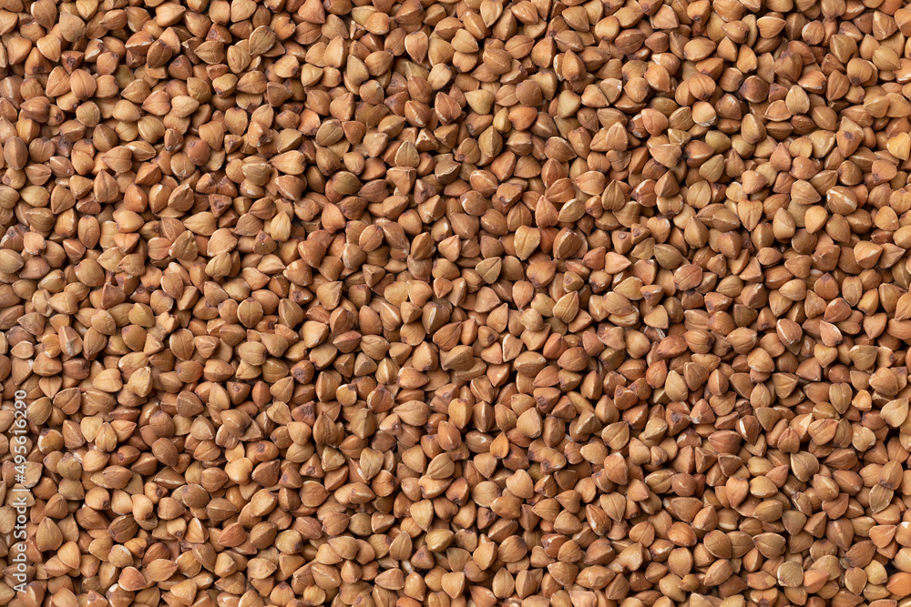 Traditional raw kasha, roasted buckwheat, close up full frame as background Traditional raw kasha, roasted buckwheat, close up full frame as background