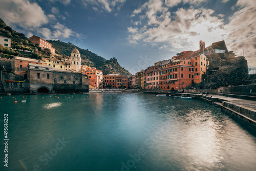 view of the town of vernazza by the sea in italy
