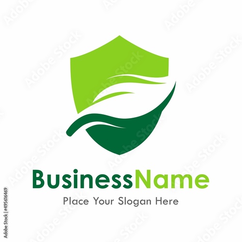 Green leaf shield vector logo template. Suitable for business, nature and web
