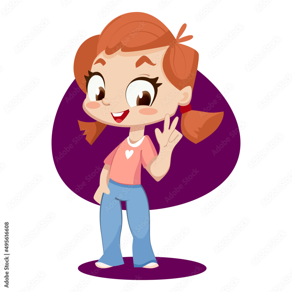 A cartoon-style character is a cheerful happy baby girl. Vector illustration. A cartoon-style character is a cheerful happy baby girl. Vector illustration.