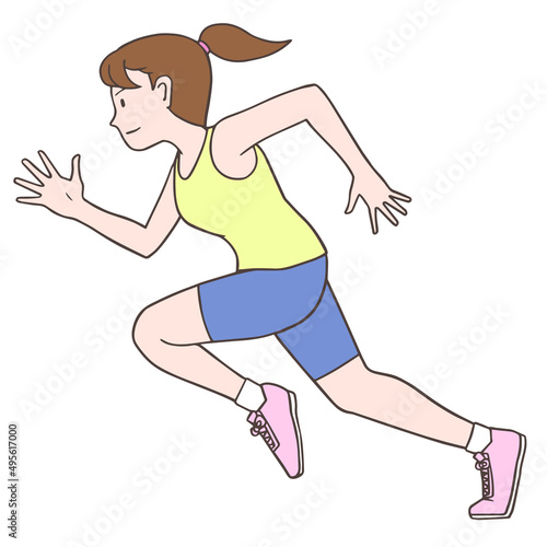 スタートダッシュをして勢いよく走る女性