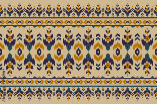 Abstract ethnic pattern art. Ikat seamless pattern in tribal, folk embroidery, and Mexican style. Design for background, wallpaper, vector illustration, fabric, clothing, carpet.