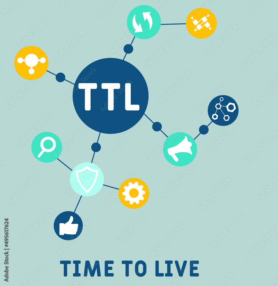 TTL - Time to Live acronym. business concept background. vector illustration concept with keywords and icons. lettering illustration with icons for web banner, flyer, landing TTL - Time to Live acronym. business concept background. vector illustration concept with keywords and icons. lettering illustration with icons for web banner, flyer, landing