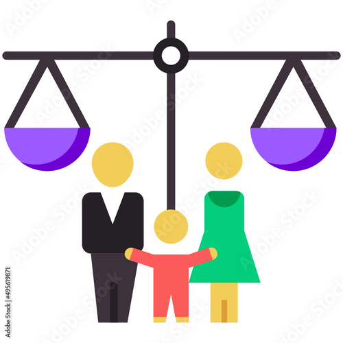 Family law Concept, Legitimacy or vector color icon design, Lawyer and Legal System symbol, Different Fields of Law Sign, Advocate and attorney stock illustration