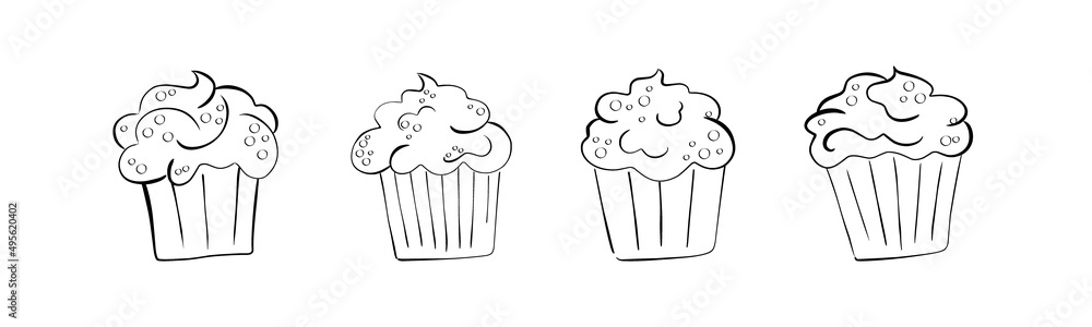 hand drawn cupcake with cream and topping. simple cartoon food illustration of cake. hand drawn cupcake with cream and topping. simple cartoon food illustration of cake.