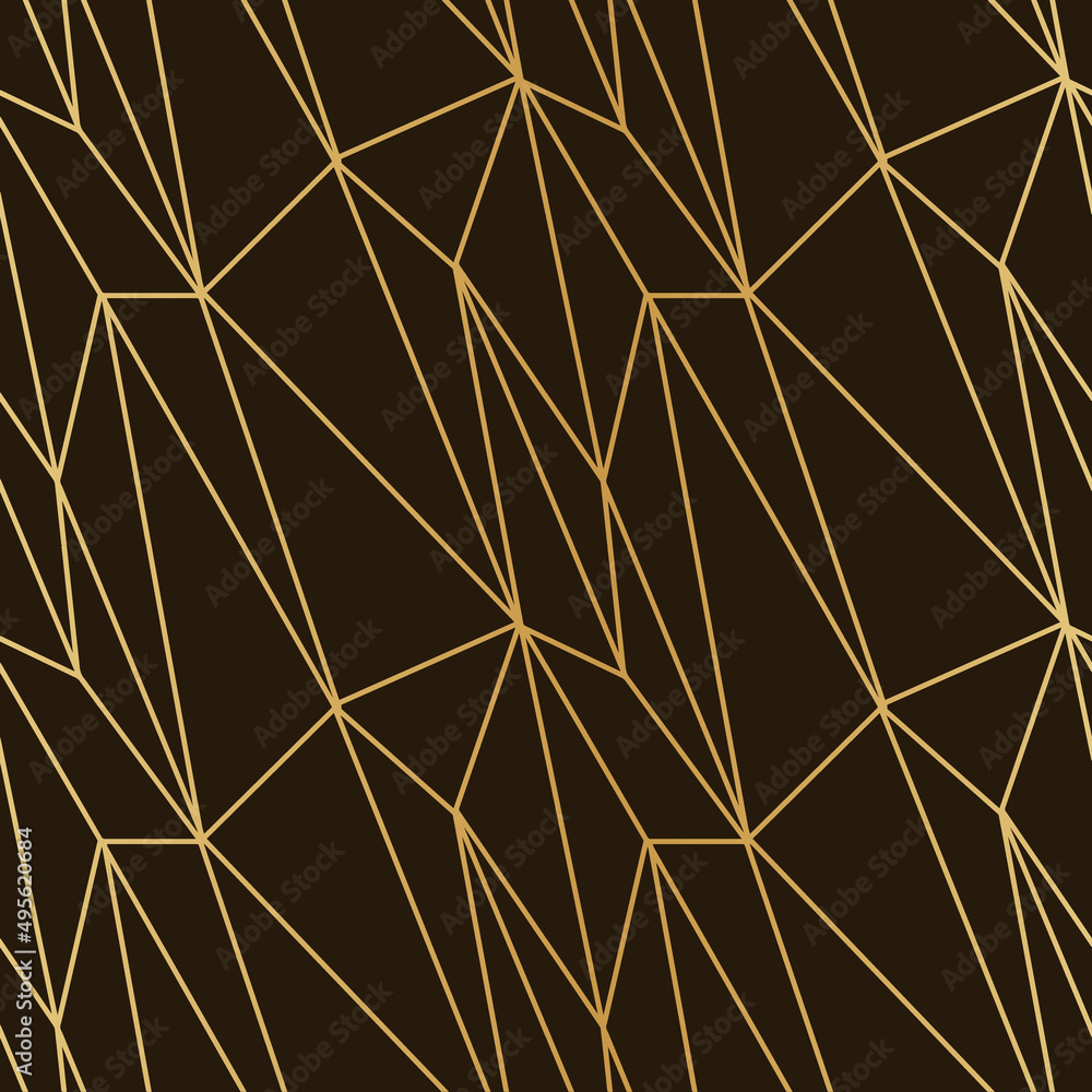 triangles mosaic of thin golden lines on a dark luxury background seamless pattern for wrapping paper textile.